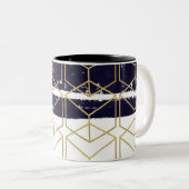 Hexagon Modern Navy Blue Gold Geometric Glam Zweifarbige Tasse (VorderseiteRechts)