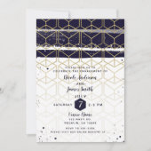 Hexagon Modern Navy Blue Gold Geometric Verlobung Einladung (Vorderseite)