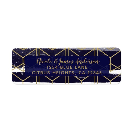 Hexagon Modern Navy Blue Gold Geometric Wedding (Vorne)