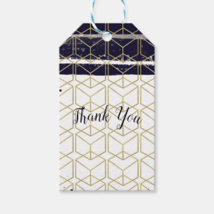 Hexagon Modern Navy Blue Gold Geometric Wedding Geschenkanhänger