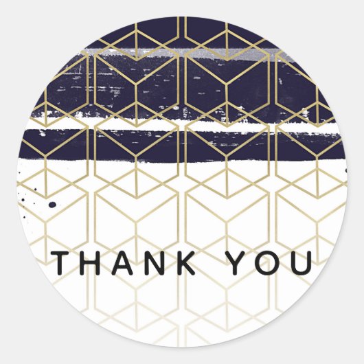 Hexagon Modern Navy Blue Gold Geometric Wedding Runder Aufkleber (Vorderseite)