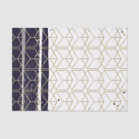 Hexagon Modern Navy Blue Gold Geometric Wedding Seidenpapier (Vorderseite)