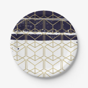 Hexagon Modern Navyblau Gold Geometrisch Glamour P Pappteller