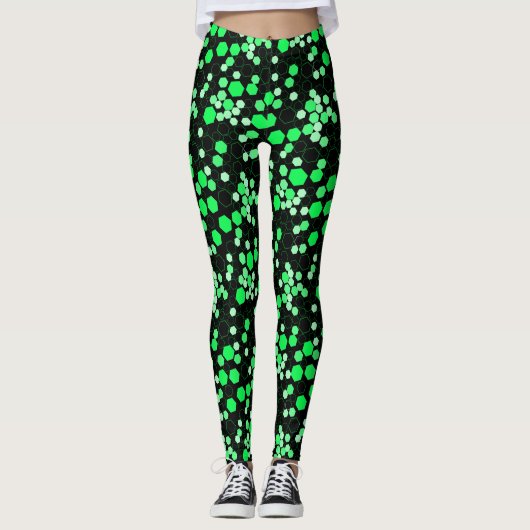 Hexagon Muster 02b.Green Black BG Leggings (Vorderseite)