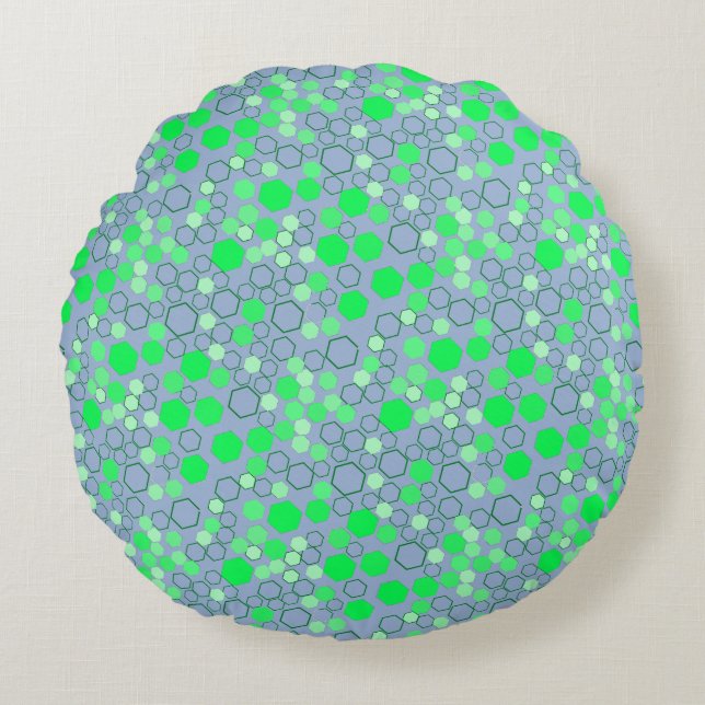 Hexagon Muster 02b.Green LBlue BG Rundes Kissen (Vorderseite)