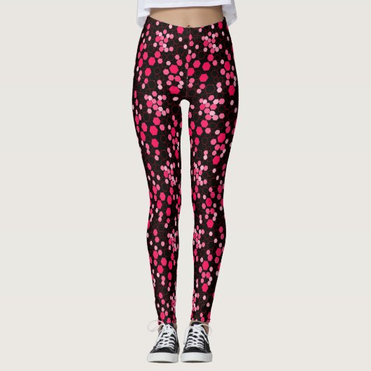 Hexagon Muster 03b.Pink Black BG Leggings (Vorderseite)