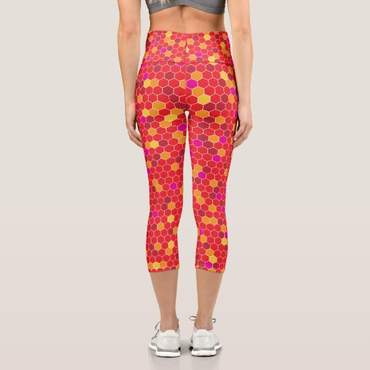 Hexagon Muster Red High Waisted Capris (Rückseite)