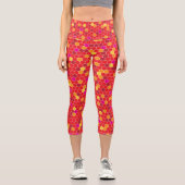 Hexagon Muster Red High Waisted Capris (Vorderseite)