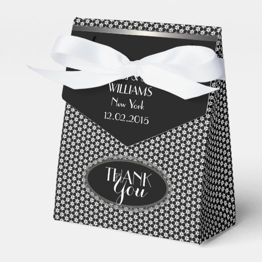 Hexagon-Muster Stilvolle Schwarz-weiße Hochzeitsfe Geschenkschachtel (Vorderseite)