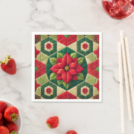 Hexagon Patchwork Poinsettia Decoupage Napkins Serviette
