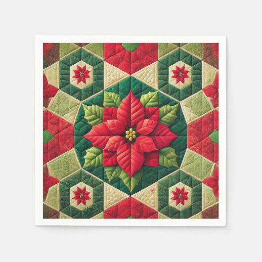 Hexagon Patchwork Poinsettia Decoupage Napkins Serviette (Vorderseite)