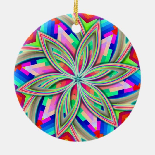 Hexagon-Rainbow-Blume Keramik Ornament (Hinten)