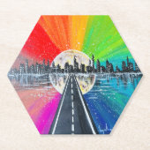 Hexagon Rainbow Road Fine Art Untersetzer (Vorderseite)