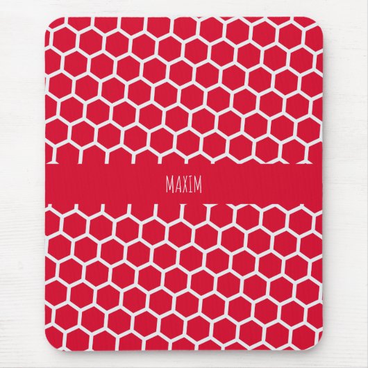 Hexagon Red White Minimal Muster Mousepad (Vorne)