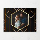 Hexagon Retro Art Deco Schwarzes Gold 3 in 1 Hochz Dreifach Gefaltete Einladung (Cover)