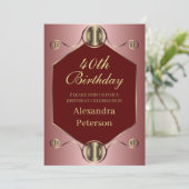 Hexagon Rosa Rot und Gold Geometrie Geburtstag Einladung (Stehend Vorderseite)