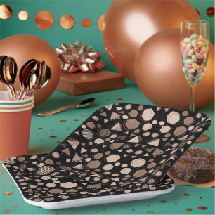 Hexagon & Triangle Pink & Brown auf schwarzem Must Pappteller