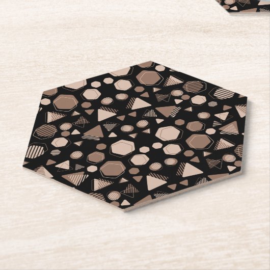 Hexagon & Triangle Pink & Brown auf schwarzem Must Untersetzer (angewinkelt)