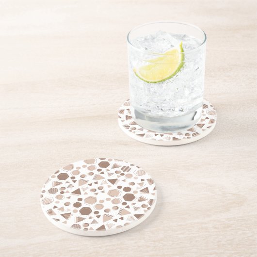 Hexagon & Triangle Pink & Brown auf weißem Muster Getränkeuntersetzer (Seite)