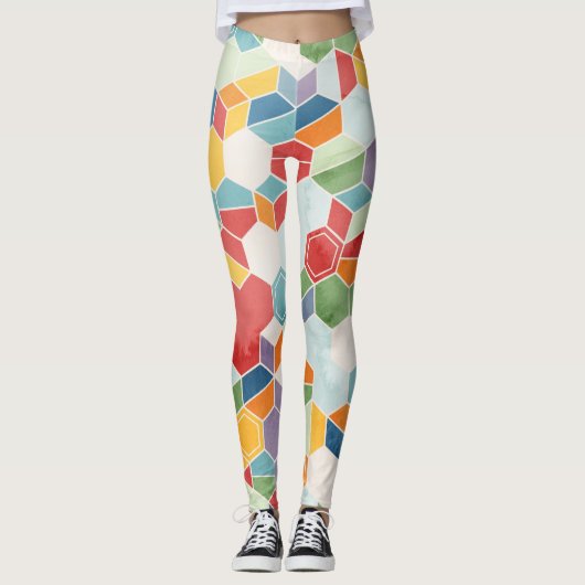 Hexagon Wasserfarbe, Random Mosaik. Leggings (Vorderseite)