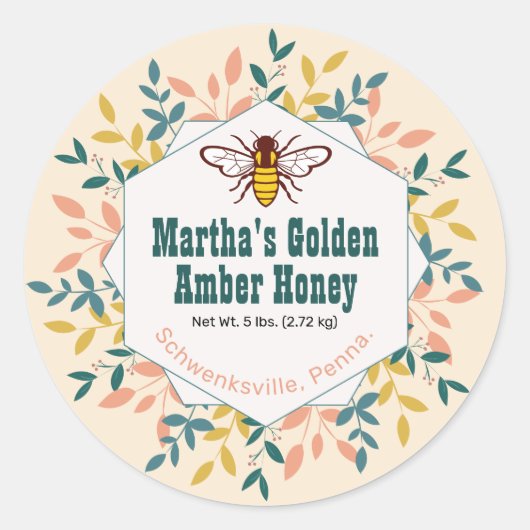 Hexagon Wreath Antique White Honey Jar Runder Aufkleber (Vorderseite)