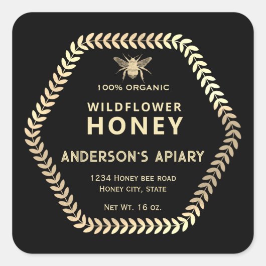 Hexagon-Zweig-Goldhütte Quadratischer Aufkleber (Vorderseite)