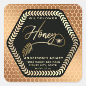 Hexagon-Zweig-Goldkleber Quadratischer Aufkleber (Vorderseite)