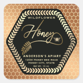 Hexagon-Zweig-Goldkleber Quadratischer Aufkleber