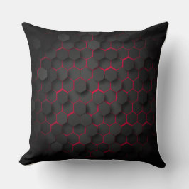 Hexagonal Harmony Bold Black and Red Polyester Kissen