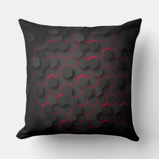 Hexagonal Harmony Bold Black and Red Polyester Kissen (Vorderseite)