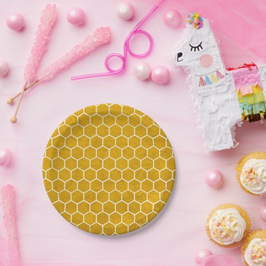 Hexagonal-Hexagon-Muster gelb Pappteller (Party)