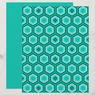 Hexagonal Kimono Print, Aquamarin, Aqua und White