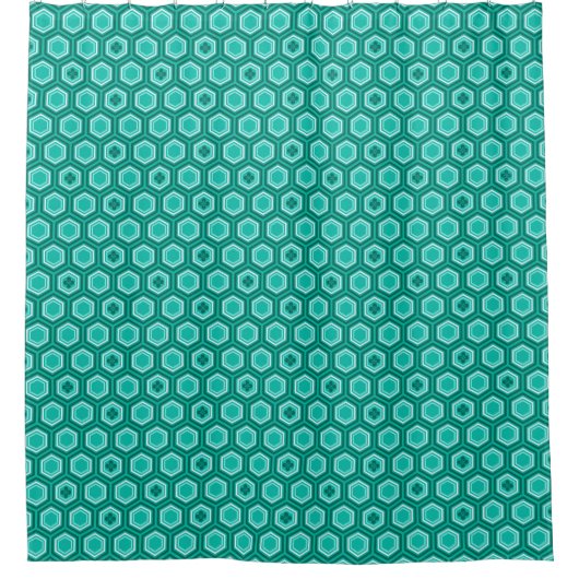Hexagonal Kimono Print, Aquamarin, Aqua und White Duschvorhang (Vorderseite)