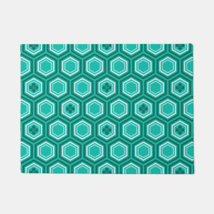 Hexagonal Kimono Print, Aquamarin, Aqua und White Fußmatte