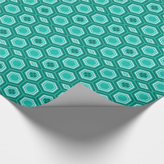 Hexagonal Kimono Print, Aquamarin, Aqua und White Geschenkpapier (Ecke)