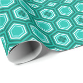 Hexagonal Kimono Print, Aquamarin, Aqua und White Geschenkpapier (Rolleneckpunkt)
