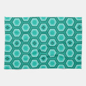 Hexagonal Kimono Print, Aquamarin, Aqua und White Handtuch (Horizontal)