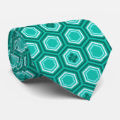 Hexagonal Kimono Print, Aquamarin, Aqua und White Krawatte (Gerollt)