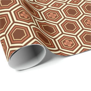 Hexagonal Kimono Print, Braun und Beige Geschenkpapier