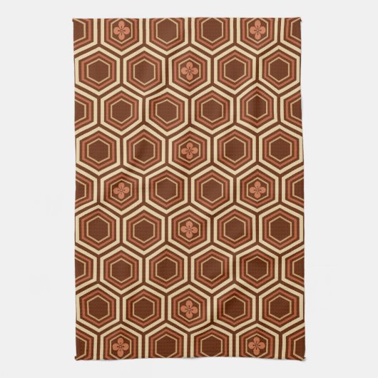 Hexagonal Kimono Print, Braun und Beige Geschirrtuch (Vertikal)