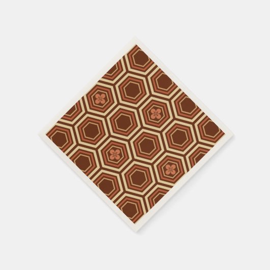 Hexagonal Kimono Print, Braun und Beige Serviette (Ecke)
