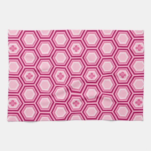 Hexagonal Kimono Print, Burgund und Rosa Handtuch (Horizontal)