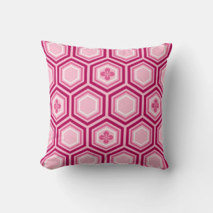 Hexagonal Kimono Print, Burgund und Rosa Kissen