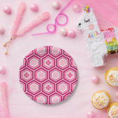 Hexagonal Kimono Print, Burgund und Rosa Pappteller (Party)