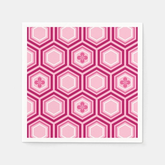 Hexagonal Kimono Print, Burgund und Rosa Serviette (Vorderseite)