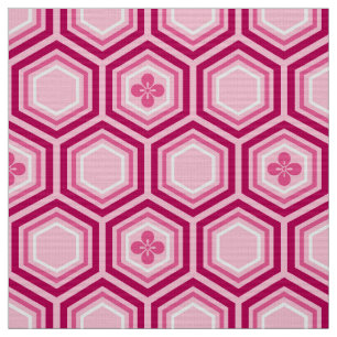 Hexagonal Kimono Print, Burgund und Rosa Stoff
