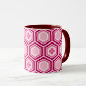 Hexagonal Kimono Print, Burgund und Rosa Tasse (VorderseiteRechts)