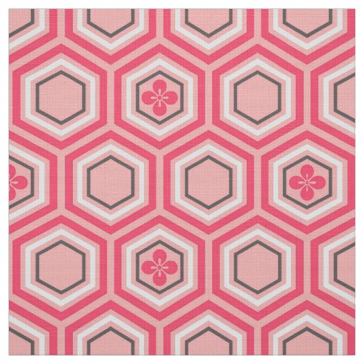 Hexagonal Kimono Print, Korallenrosa und Weiß Stoff (Muster)