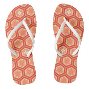 Hexagonal Kimono Print, Mandarin Orange Badesandalen
