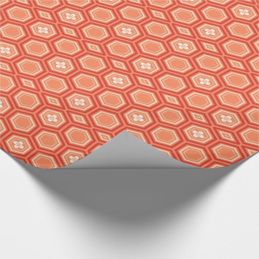 Hexagonal Kimono Print, Mandarin Orange Geschenkpapier (Ecke)